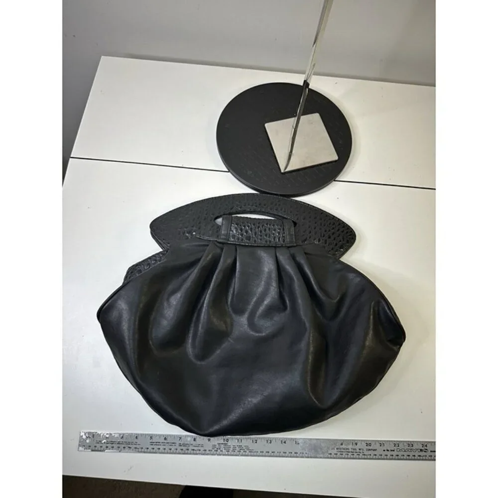 EURO Lambskin Black 70s 80s Vintage Diamond Handbag Shoulder Bag Vintage